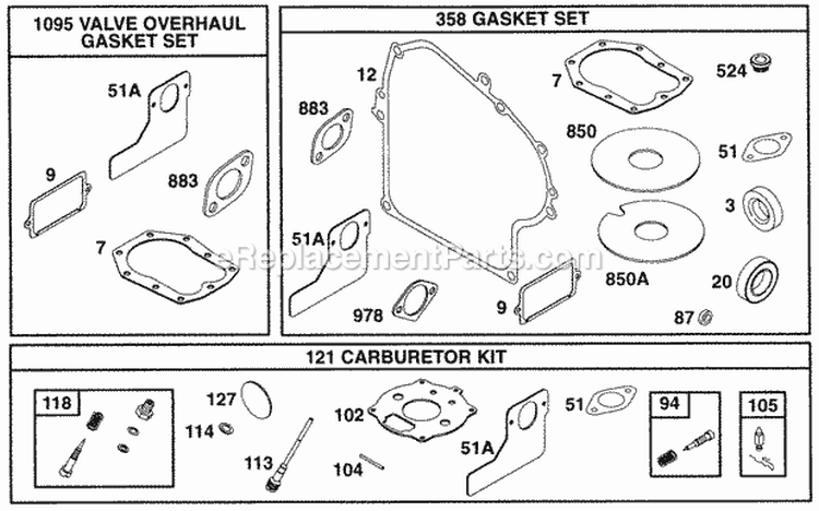 Gasket Set Diagram and Parts List for 252416-0734-01  Briggs and Stratton Engine